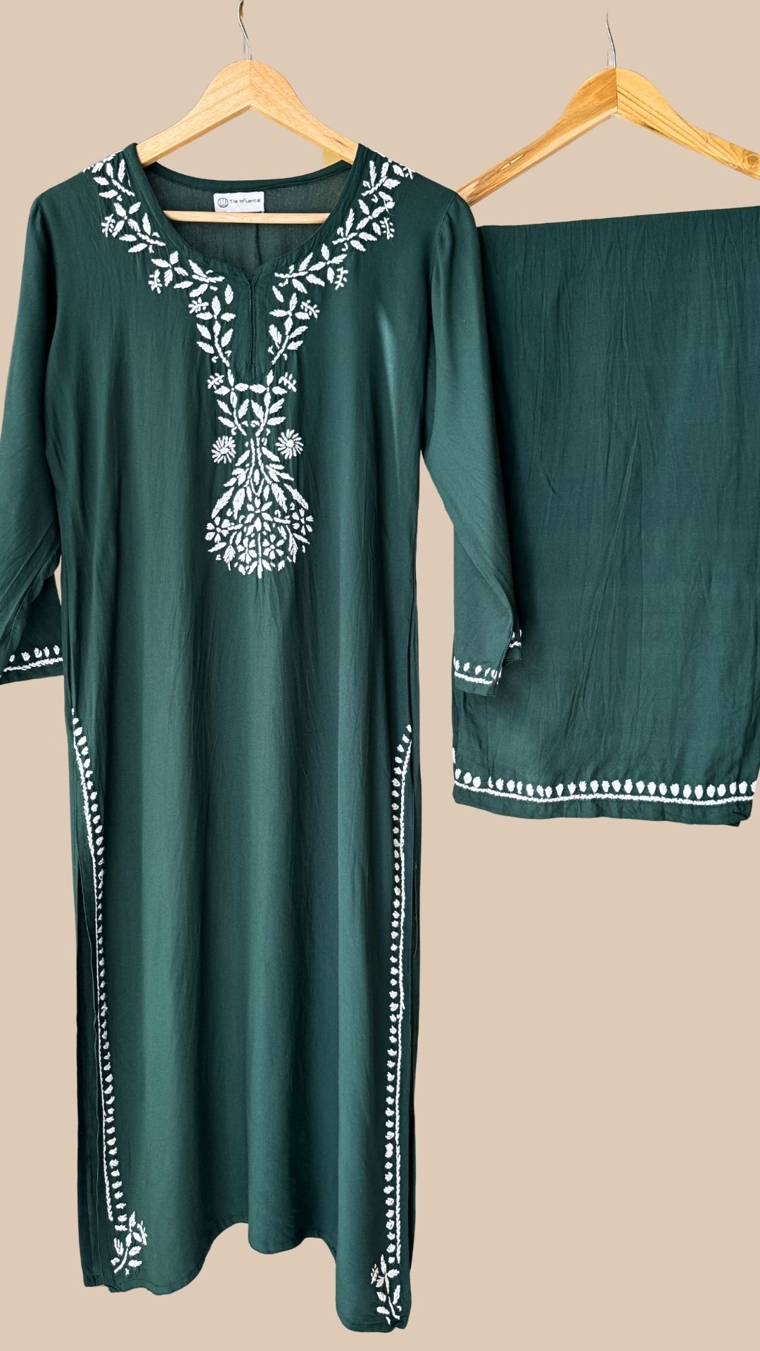 Rayon Minimal Chikankari Kurta Palazzo Set - Bottle Green