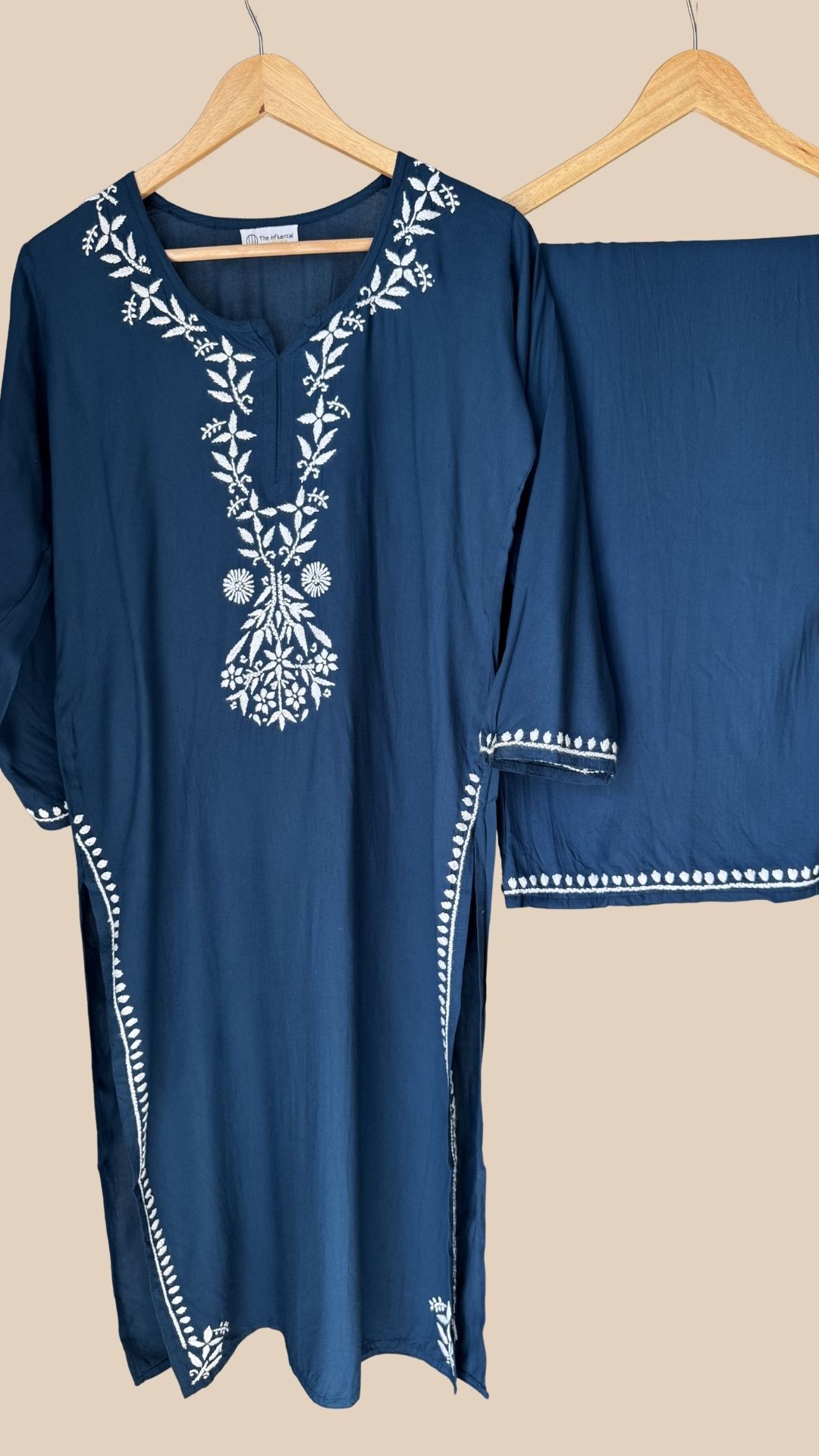 Rayon Minimal Chikankari Kurta Palazzo Set - Navy BLue