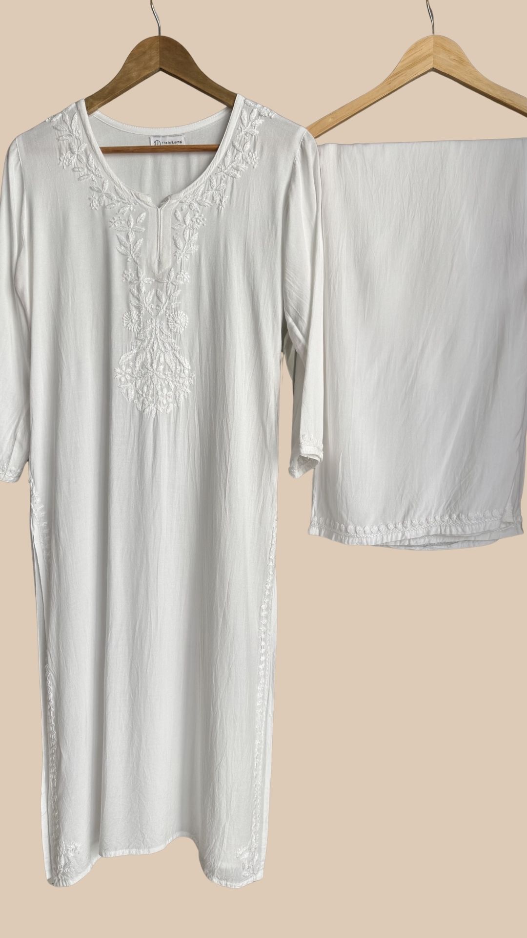 Rayon Minimal Chikankari Kurta Palazzo Set - White